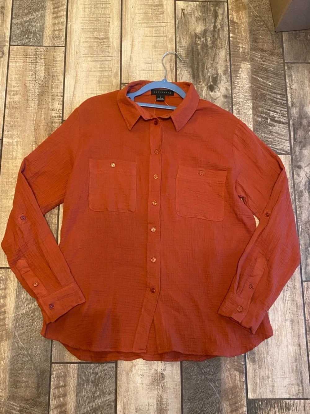 Anthropologie Sanctuary Burnt Orange Button-Front Gauze Shirt 🆕 - Picture 5 of 12